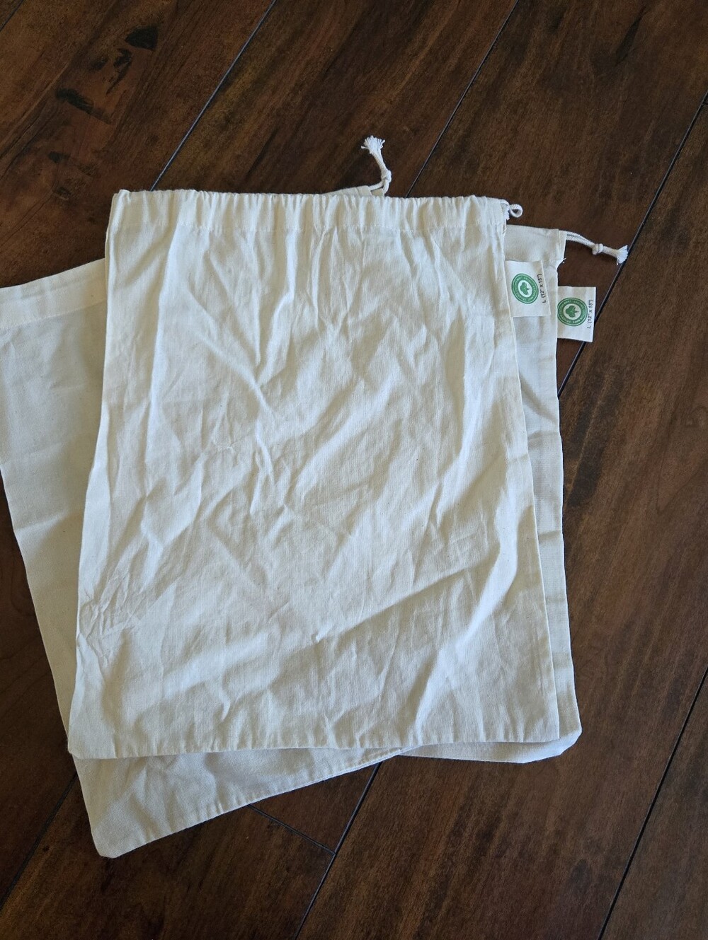 Reusable Produce Drawstring Bags Set of 3 Size L 12″x 15″ Organic Cotton Mart - Picture 4 of 6